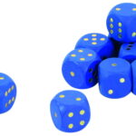Stippen dobbelstenen 18 mm blauw 10 stuks.