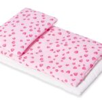 Poppen beddengoed (3-delig, wit-roze hartjes)