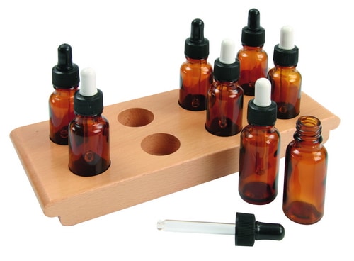 85760_b.jpg Proefflesjes in houten standaard, 8 stuks met pipet - Afbeelding 1
