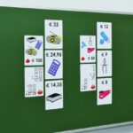Magnetische winkelafrekenset voor demonstratie op het bord, op afgeronde euro bedragen
